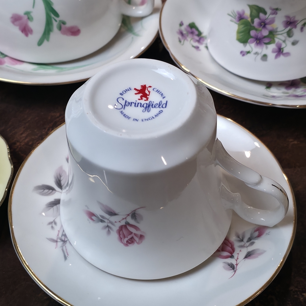 Vintage Springfield Bone China Teacup & Saucer Pink Rose Gold Trim England